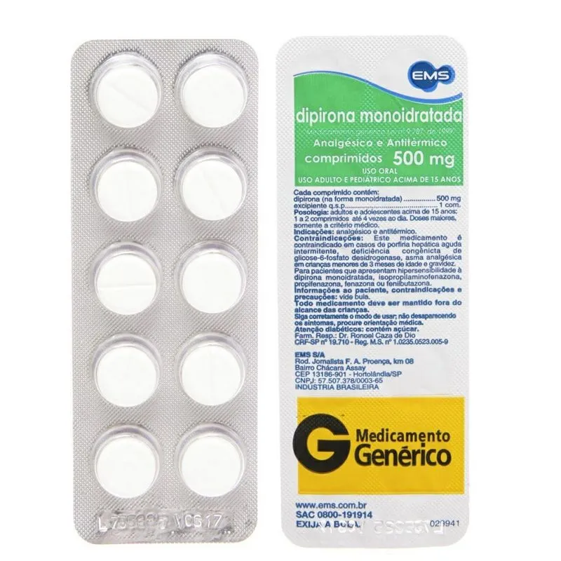 Dipirona 500mg Ems Genérico 10 Comprimidos